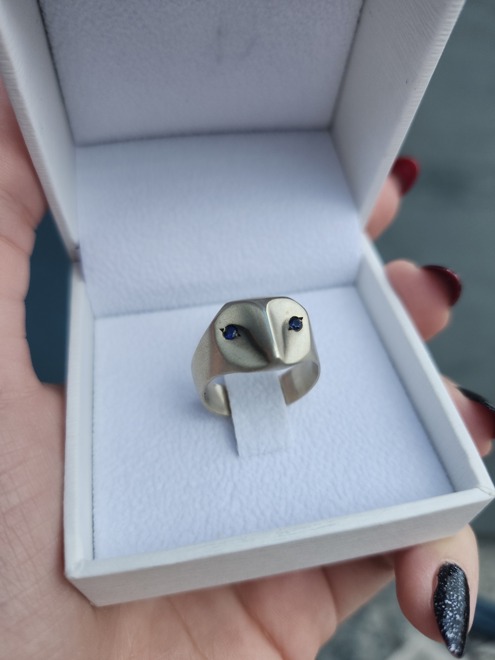 Owl Ring, Sterling Silver With Sapphire